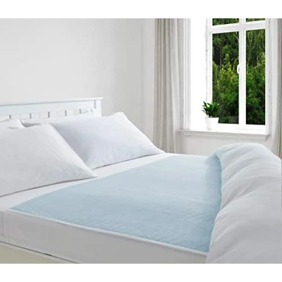 Image of Deluxe Washable Reusable Double Bed Incontinence Pad Protector with Tucks, Blue