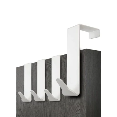 Image of Menz Over Door Hanger 1 1/2&quot; Thickness 4 pcs. White Coat Hooks with Anti Slip and Felt Pads, Sturdy Hook Türhaken
