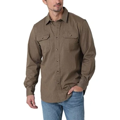 Image of Wrangler Authentics Men&#039;s Long Sleeve Classic Woven Shirt Button, Teak Heather, XL