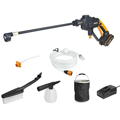 Image of WORX HydroShot Cordless Pressure Washer Portable Power With 5 in 1 Nozzle, Max 24 Bar Draws Water from Any Source 4 Accessories, Battery and Charger