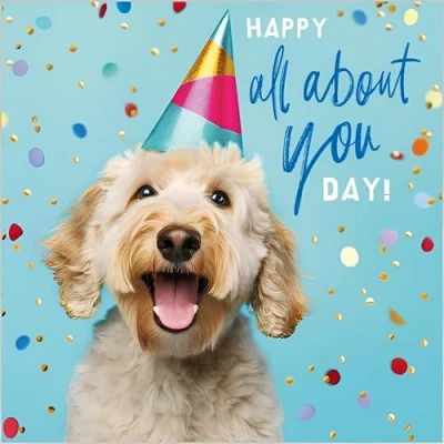 Image of Abacus Cards Birthday Card Happy with Party Dog and Confetti Design Embossed Foil Details for Women, Men, Friends