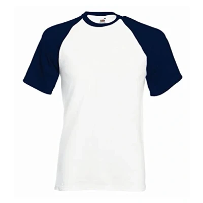 Image of Fruit of the Loom S/Slv Baseball T Shirt in White / navy Size L (SS31) [Apparel]
