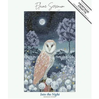 Image of Heritage Crafts Into The Night (Owl) Counted Cross Stitch Evenweave Kit Elaine Serenum