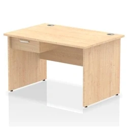 Image of Impulse 1200x800 Desk Maple Top Panel End 1x1 Drawer Fixed Ped