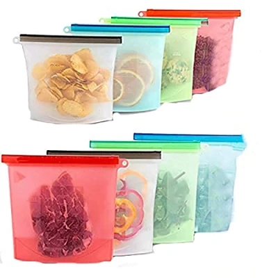 Image of ToBe U Reusable Silicone Food Storage Bag (4 Medium &amp; 4 Large) for Sandwich/Sous Vide/Snack/Lunch/Fruit, Leakproof, Dishwasher Safe, Microwave Freezer, Maintain Freshness and Quality