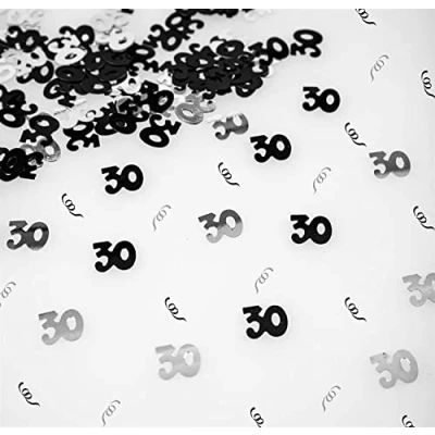 Image of SHATCHI 28g Black &amp; Silver 30th Birthday Confetti Foil Metallic Glitz Table Scatter Sprinkles Age Bday Party Decorations, 12mm