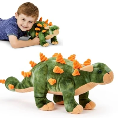 Image of Zappi Co Children&#039;s 100% Recycled Realistic Lifelike Large Plush Toy Soft &amp; Cuddly Stuffed Animal for Boys and Kids (49cm Length) (Ankylosaurus)