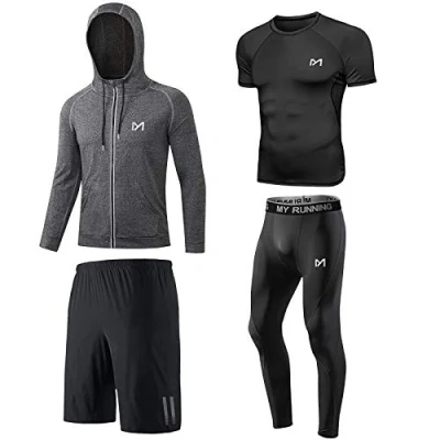 Image of MEETYOO Men&#039;s Compression Shirt Set, Black Short Sleeved, XL