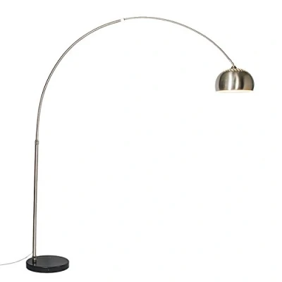 Image of Qazqa Arc Floor lamp I Light Steel Nickel Matt Satin Metal Shade 33 cm XXL Modern Suitable for LED E27 1
