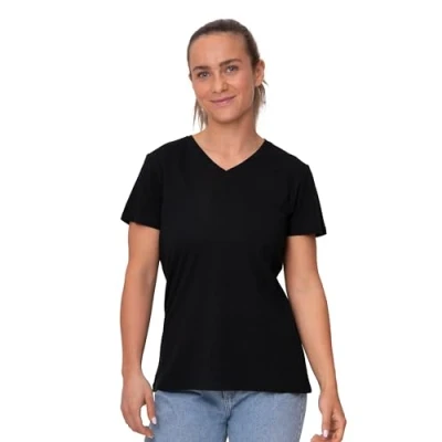 Image of DANISH ENDURANCE Women&#039;s Organic Cotton Short Sleeve T Shirt, Premium Blend, Crew or V Neck, Neck Jet Black, XS