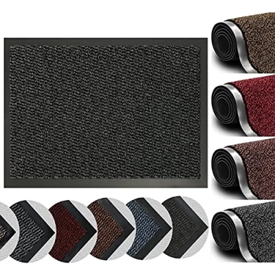 Image of PVC Non Slip Door Mat Rubber Backed Runner Barrier Mats Rug Kitchen Boundary Water Absorption Resistance Soft Microfiber Machine Washable (Anthracite 60 x 80)