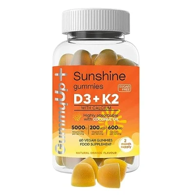 Image of Vitamin d Gummies with K2 and Calcium, High Strength Sugar Free Sunshine Gummies, 2 Months Supply, Natural Orange Flavoured Vegetarian