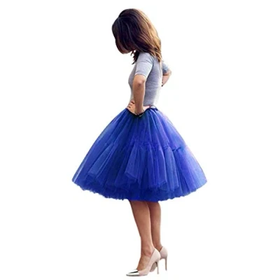 Image of Tulle Petticoat Tutu 50s Crinoline Skirt Hoopless Underskirt Slips Vintage Rockabilly Swing net Women Blue
