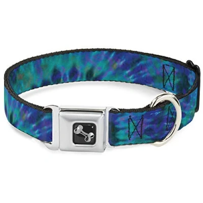 Image of Buckle Down Seatbelt Dog Collar Tie Dye Green/Blue/Purple 1&quot; Wide Fits 15 26&quot; Neck Large