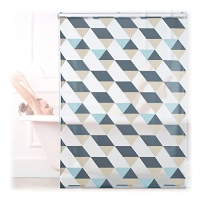 Image of Shower Roller Blind, Geometric Pattern, Flexible Mounting, for Bath and Window, HxW: 120x240 cm, Colourful Relaxdays