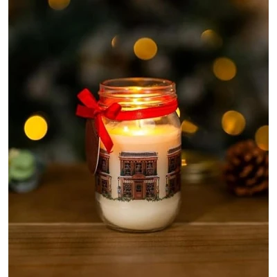 Image of Marco Paul Christmas Candle in Jar, Ginger Spice and Nutmeg Xmas House Lights, Wax Pillar Candles Scented Flame, Decor, Light Home Decor 12cm