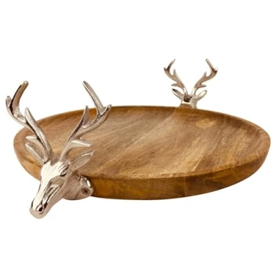 Image of Caths Direct Round Wooden Cake Stand with Aluminium Stag Heads