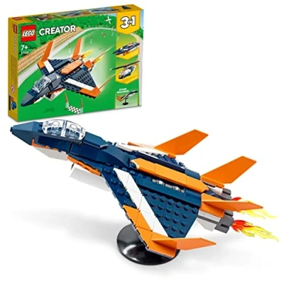 Image of LEGO Creator 3in1 Supersonic Jet Plane to Helicopter Speed Boat Toy Set, Buildable Vehicle Models for Kids, Boys and Girls 7 Plus Years Old 31126