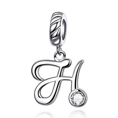 Image of LaMenars Letter Dangle Bead Charms Initial Alphabet A Z 925 Sterling Silver Zirconia fits European Charm Bracelets &amp; Necklaces