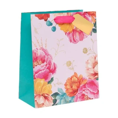 Image of Glick Luxury Large Gift Bag, Peony Blush, Recyclable Bag for Birthdays &amp; Celebrations, 315 x 260 135 mm, Pink Blue