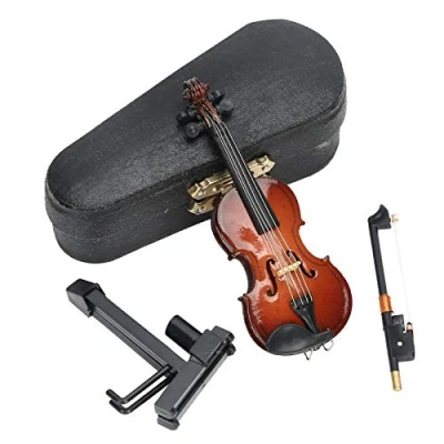 Image of Mini Violin Model, Basswood Collectible Miniature Musical Instrument Toy Dollhouse Model with Stand Case Craft Decorations for Home Office Decoration Birthday Gift