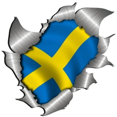 Image of small size Swedish Flag Metal Rip Open Sticker