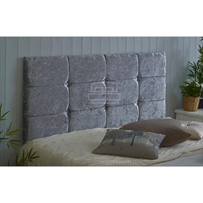 Image of Gallop Sleep Roma Crush Headboard in Velvet for Divan Bed with Diamante Buttons (Grey, Double 4 FEET 6 INCHES, Height 20 INCHES)