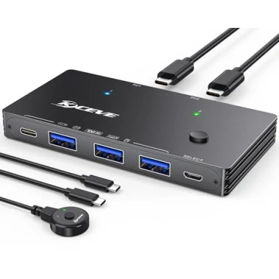 Image of 10Gbps USB 3.2 Switch 2 Computers Share C and 3 A Devices, MLEEDA in 4 out for Laptops Keyboard Mouse Portable SSD, Switcher with Desktop Controller&amp;2 Cables