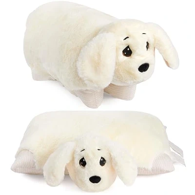 Image of BRUBAKER Cuddly Toy Pillow Dog 2 in 1 Plush Animal and 15.7 x 11.8 inches Foldable Children&#039;s Pet Soft White