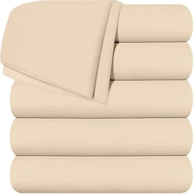 Image of Utopia Bedding Flat Sheets Pack of 6 Soft Brushed Microfiber Fabric Shrinkage &amp; Fade Resistant Top Easy Care (Queen, Beige)