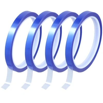 Image of QWORK® 4 Rolls Heat Resistant Tape 10mm x 33m, PET High Temperature Sublimation for Electronics Printing Circuit Board Soldering Masking (Blue)