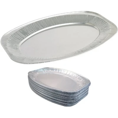 Image of 5 x 21.5&quot; Oval Silver Embossed Foil Food Platter / Tray Dish (55cm)