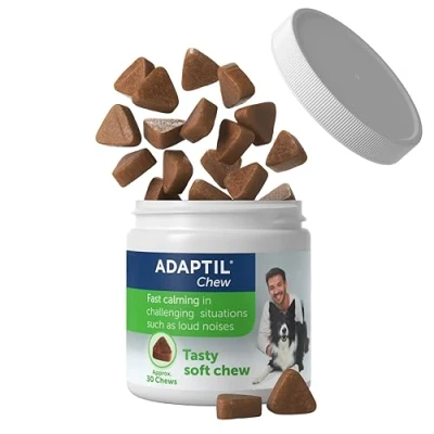Image of Adaptil Chew Calming Dog Treats 30 Fast Acting That Help Reduce Stress And Anxiety For Dogs Tasty Chews In Challenging Situations Like Fireworks Thunderstorms Travel