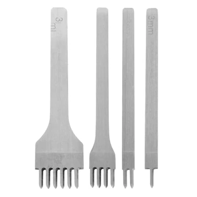 Image of Leather Craft Tools 4PCS 1/2/4/6 Prong Hole Punches Tool DIY Stitching Kit Diamond Lacing Chisel Set (3mm)
