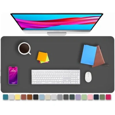 Image of KKTECH Leather Desk Pad, Non Slip, Mouse Premium Office Table Writing Mat for Laptop Writing, Waterproof (Dark Grey, 80 x 40)