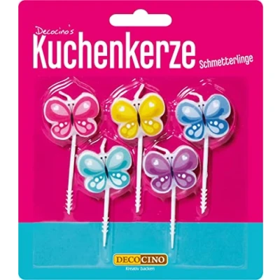 Image of Decocino Cake Candle Butterflies Height Approx. 7 cm Baking Decoration Birthday 5 Candles Cakes, Muffins &amp; Cakes 32700 Multi Coloured