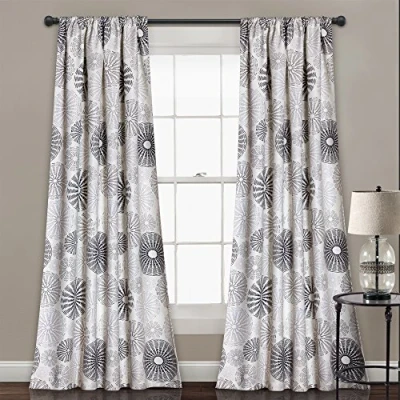 Image of Lush Decor Multi Circles Room Darkening Window Curtain Panel Pair, 84&quot; x 52&quot;, Charcoal