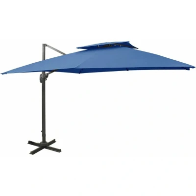 Image of vidaXL Cantilever Garden Umbrella with Double Top for Patio Azure Blue, UV Protective Polyester Cover, Aluminium Frame, Tilt and 360 Degree Rotation Mechanism