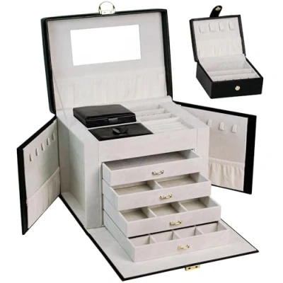 Image of AdelDream Large Lockable 5 Tier Drawer Jewellery Box with Mirror, for Rings, Earrings, Necklaces and Bracelets, Elegant Classic