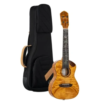 Image of Ortega Guitars Concert Ukulele electro acoustic Elite Series includes Gig Bag Solid Quilted Maple (RUET QMA)