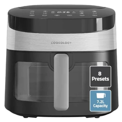Image of Cookology CAF72DI Air Fryer Oven 7.2 Litre Digital, 8 Preset Functions, Cooking Viewing Window, Touch Control Panel, Healthy, Oil Free and Energy Saving Fryers In Black