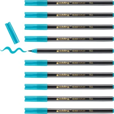 Image of edding 1340 brush pen turquoise box of 10 flexible tip felt for painting, writing and drawing bullet journals, hand lettering, mandalas, calligraphy