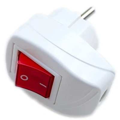 Image of Schuko Plug, PVC with Off Switch, Illuminated, White, 250 V, 16 A