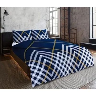 Image of Charlotte Andersen Maxwell Geo Check King Size Duvet Cover Set Reversible Easy Care Polycotton Navy Blue Geometric Bedding (Navy, (U.K. Standard))