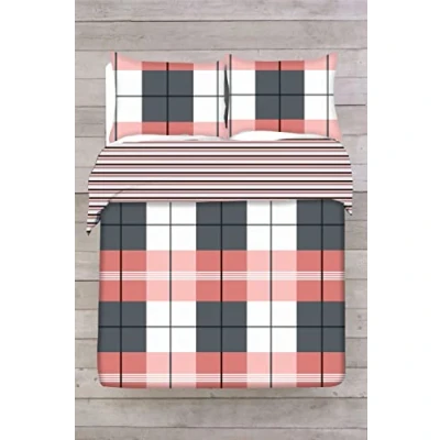 Image of CnA Stores Harrison Check Grey Teal Duvet Cover &amp; Pillowcase Bedding Set Easy Care (BLUSH DOUBLE)
