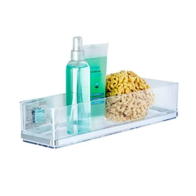 Image of WENKO 22685100 Vacuum Loc® wall shelf Maxi Quadro, Stainless steel, 38.5 x 8.5 14.5 cm, Shiny