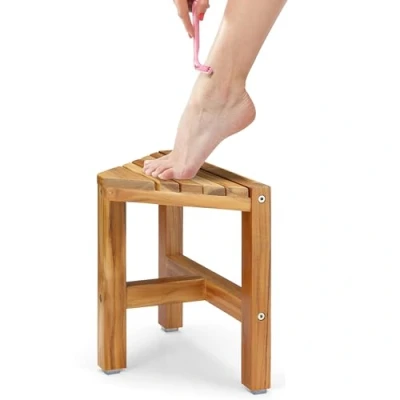 Image of PERFNIQUE Teak Shower Stool, Bench, 12&#039;&#039; Stool for Shaving Legs, Spa Foot Rest Inside Shower, Organizer Waterproof Small Corner Bench Bathroom Livingroom (12&#039;&#039;)