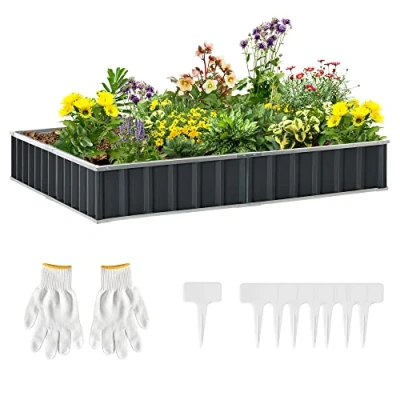 Image of Outsunny 645L Metal Raised Garden Bed, DIY Large Steel Planter Box, No Bottom w/A Pairs of Glove for Backyard, Patio to Grow Vegetables, Herbs, and Flowers, 258cmx90cm