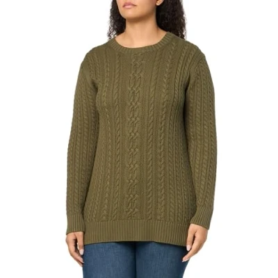 Image of Amazon Essentials Women&#039;s Fisherman Cable Long Sleeved Crewneck Sweater (Available in Plus Size), Dark Olive, XL