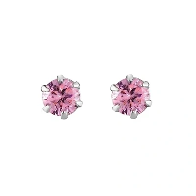 Image of 9ct white gold 3mm pink cz crystal stud earrings. Gift box
